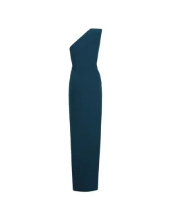 Asymmetric satin crepe maxi dress