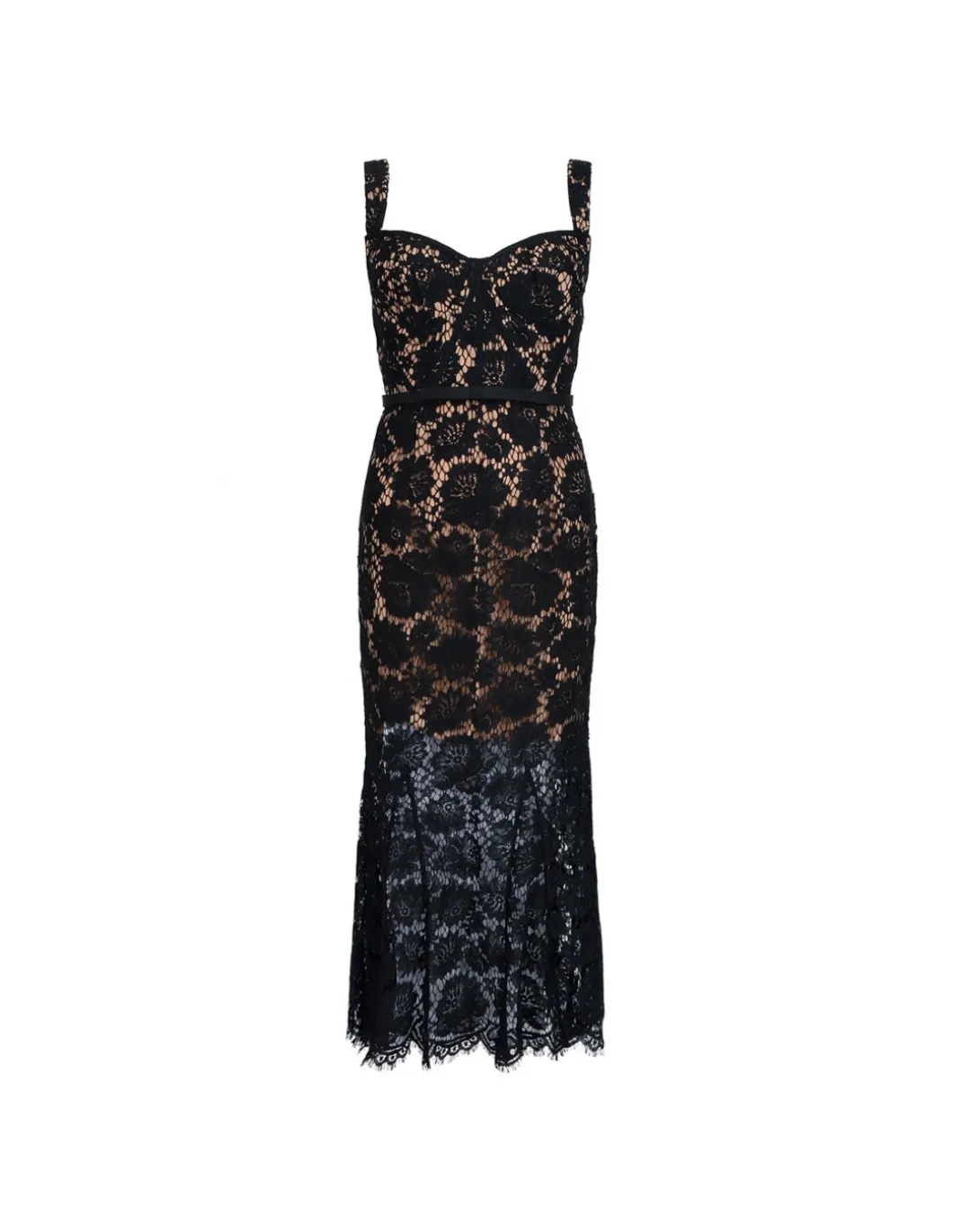 Black fine lace midi dress