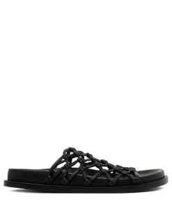 Black flat slide sandals