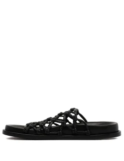 Black flat slide sandals