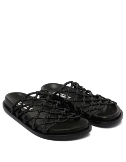 Black flat slide sandals