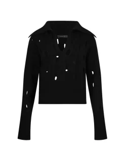 Black wool blend polo sweater
