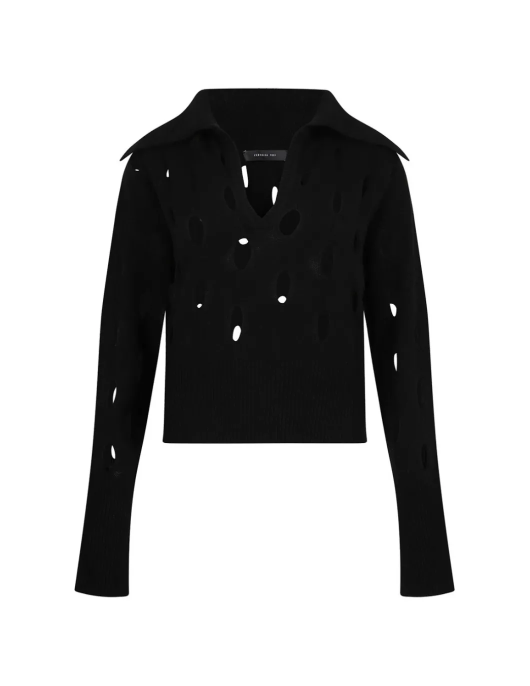 Black wool blend polo sweater