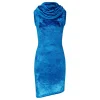 Blue shiny velvet mini hood dress