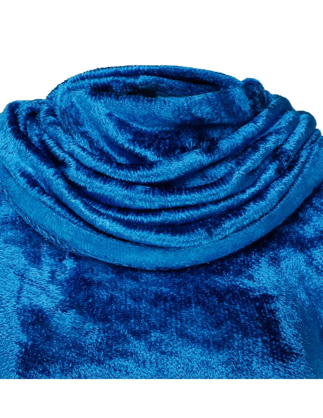 Blue shiny velvet mini hood dress