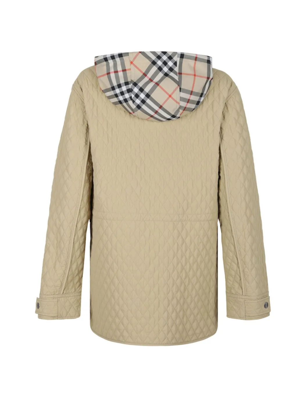 Check hood quilted nylon jacket