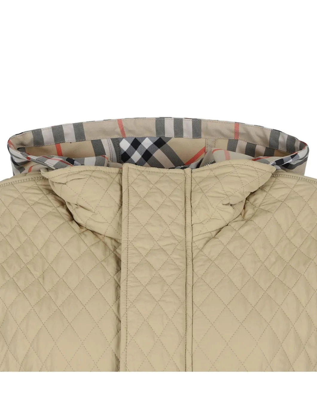 Check hood quilted nylon jacket