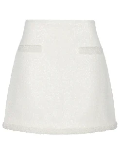 Cream boucle pearl trim mini skirt