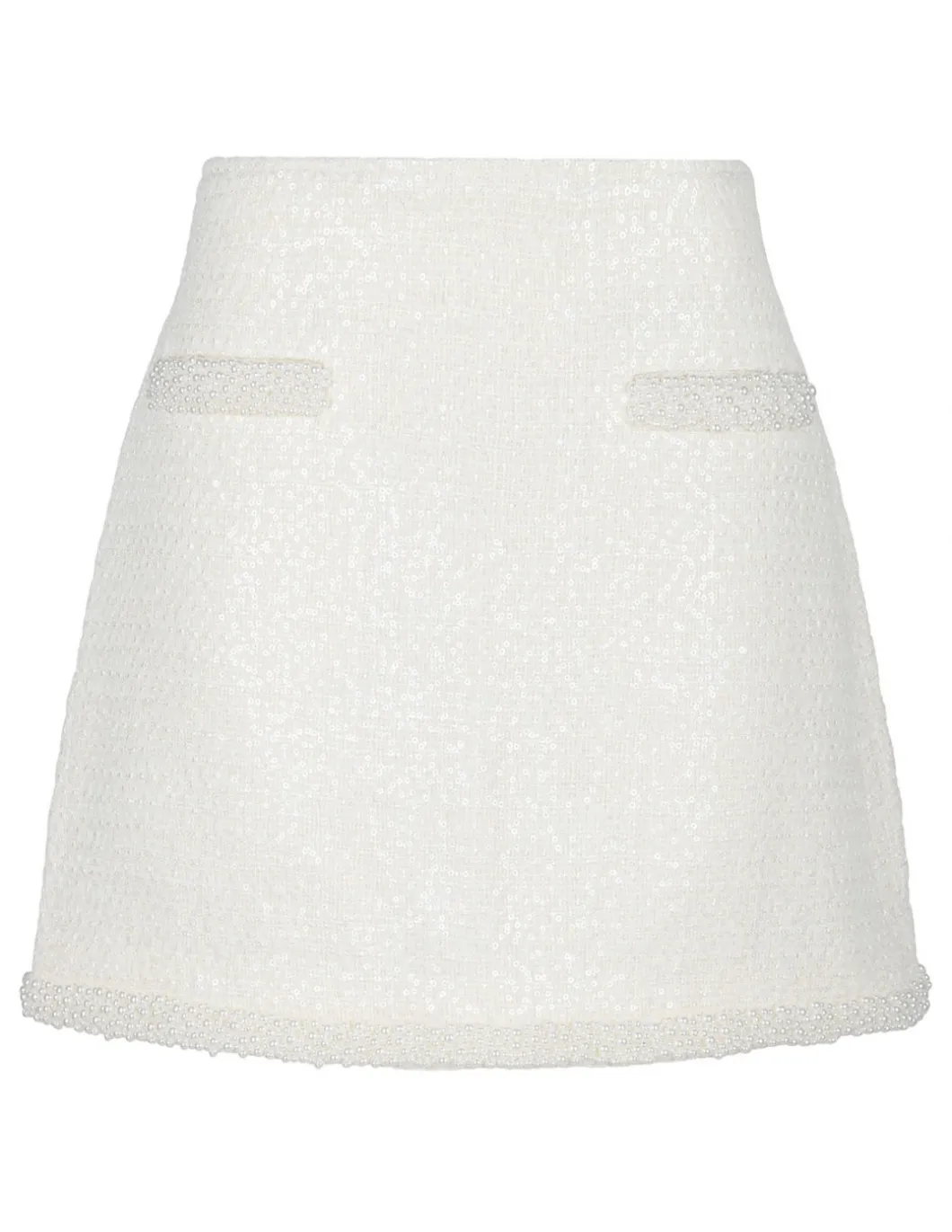Cream boucle pearl trim mini skirt
