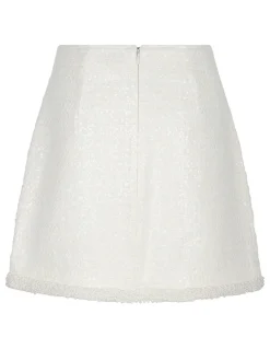 Cream boucle pearl trim mini skirt