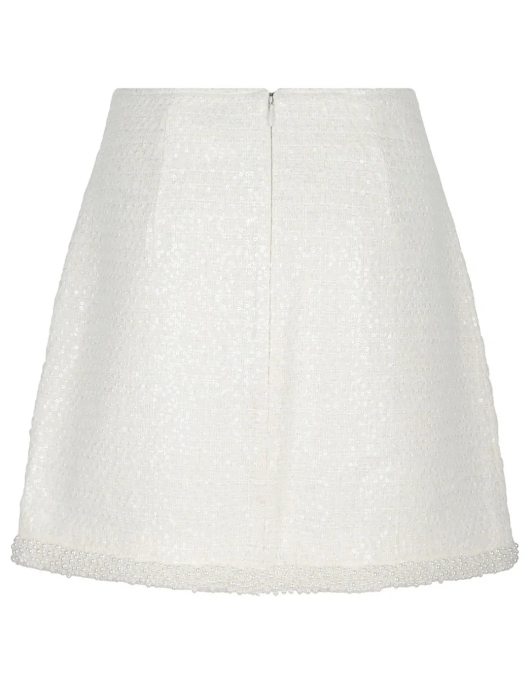 Cream boucle pearl trim mini skirt