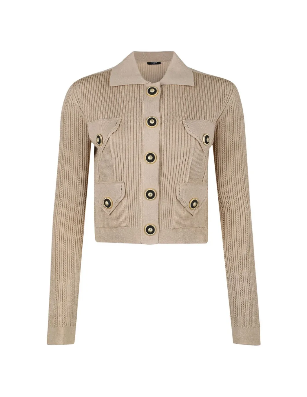 Cropped ribbed knit cardigan