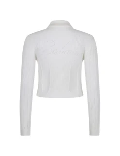 Cropped ribbed knit cardigan