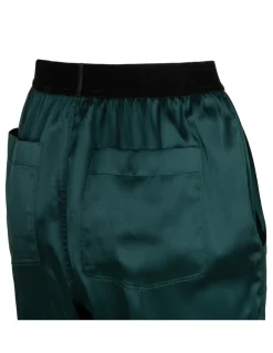 Dark emerald silk satin pants