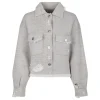 Denim fringed cashmere and cotton jacket
