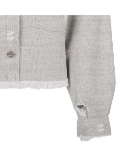 Denim fringed cashmere and cotton jacket