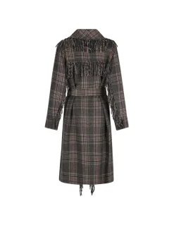 Fringed check coat
