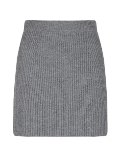 Gray ribbed-knit wool blend skirt
