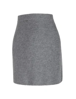 Gray ribbed-knit wool blend skirt