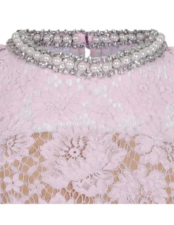 Pink fine lace pearl midi dress