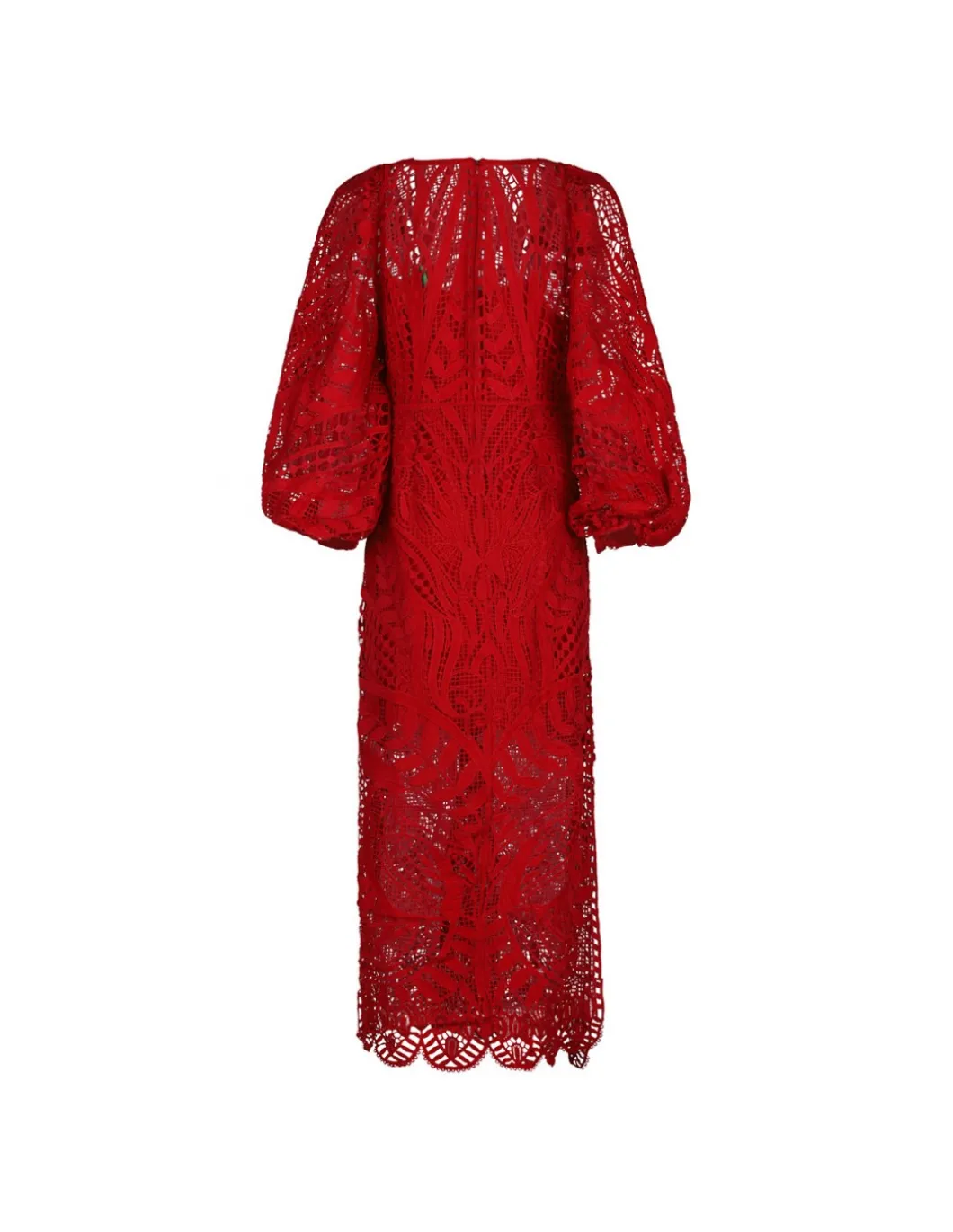 Red Nature guipure midi dress