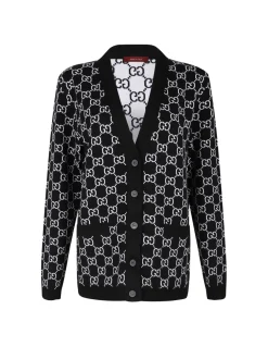 Reversible GG wool jacquard cardigan