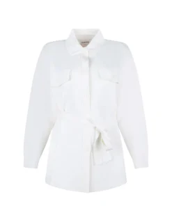 Self-tie belt white shirt