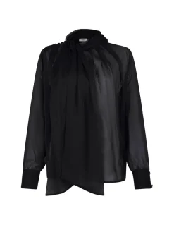 Silk voile tie-neck blouse