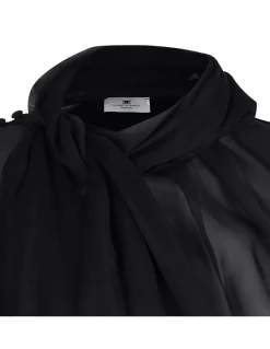 Silk voile tie-neck blouse