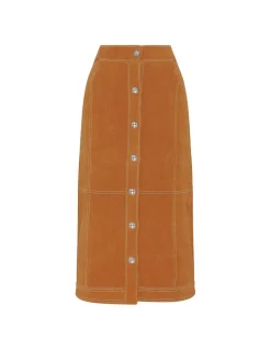 Suede effect long skirt