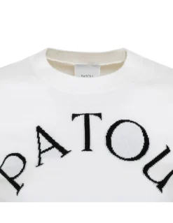 White logo jacquard knit top
